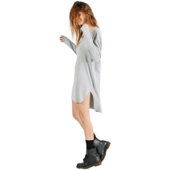 Joah Brown Ribbed Long Sleeve Tunic Top One Size New Heather Gray Soft Hi Low - Picture 2 of 8